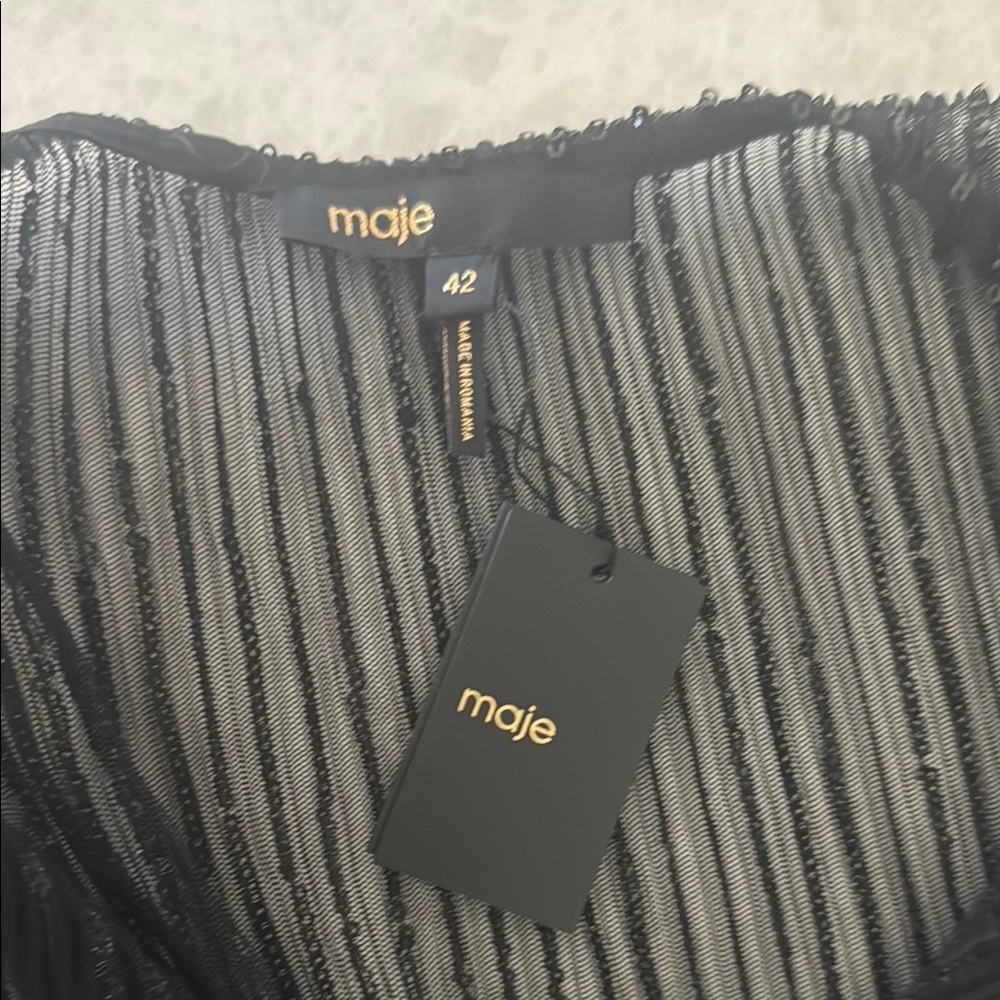 Maje Black Silver Pleated Embellished Gown - Picture 3 of 6